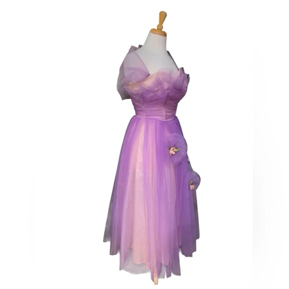 Vintage 50’s pink and purple strapless tulle prom dress w/sweetheart neckline s4 - Picture 8 of 12